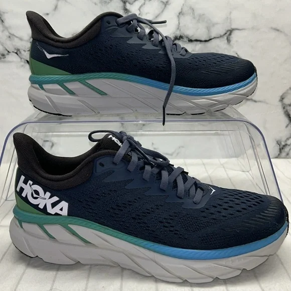 HOKA ONE ONE Clifton 7 Men's Lightweight Lace-Up Sneakers Blue Mesh US Size 8 - Picture 4 of 10